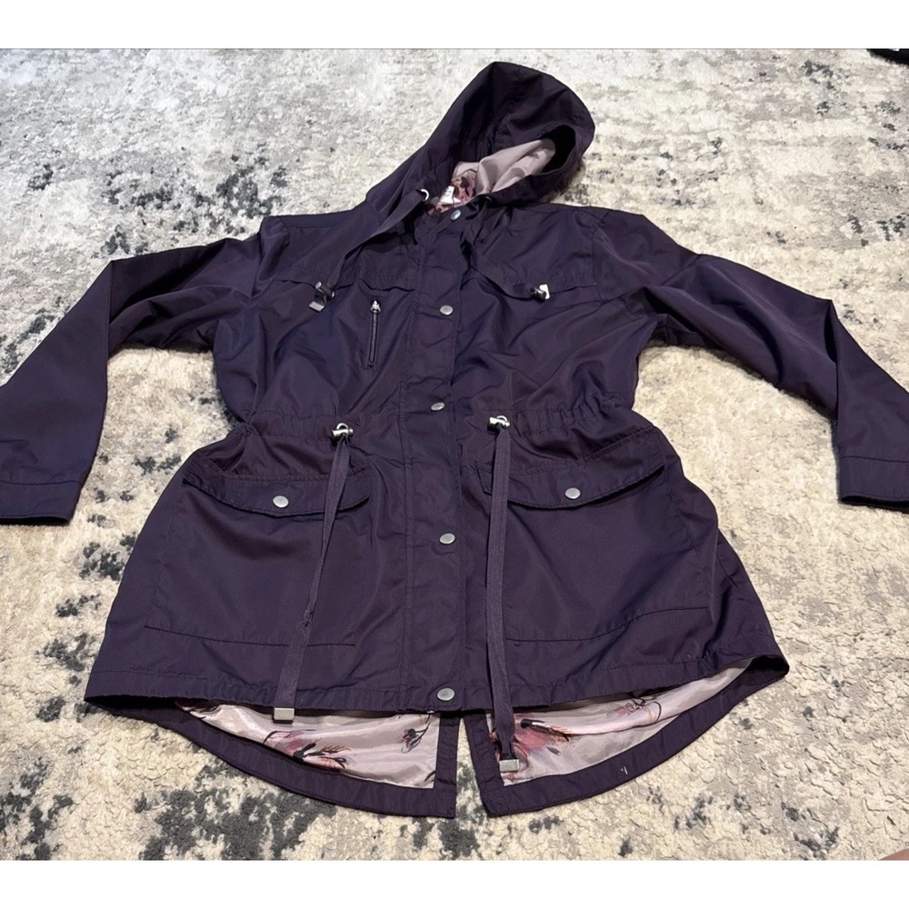 Time And Tru Womens Purple Jacket Lightweight Rain Wind Breaker Hood Sz Large